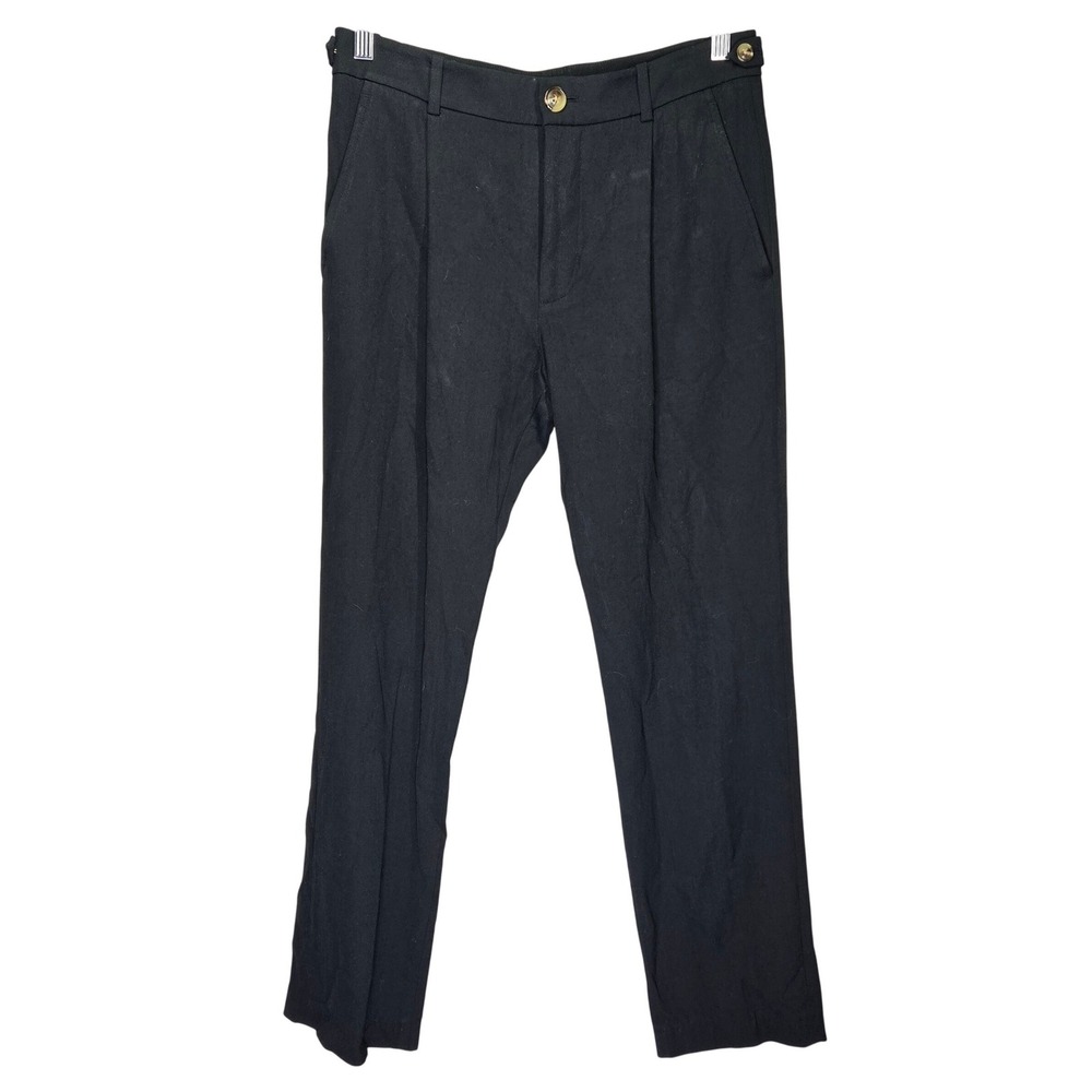 Vince Black High Rise Tapered Pleated Trousers Italian Viscose Size 4